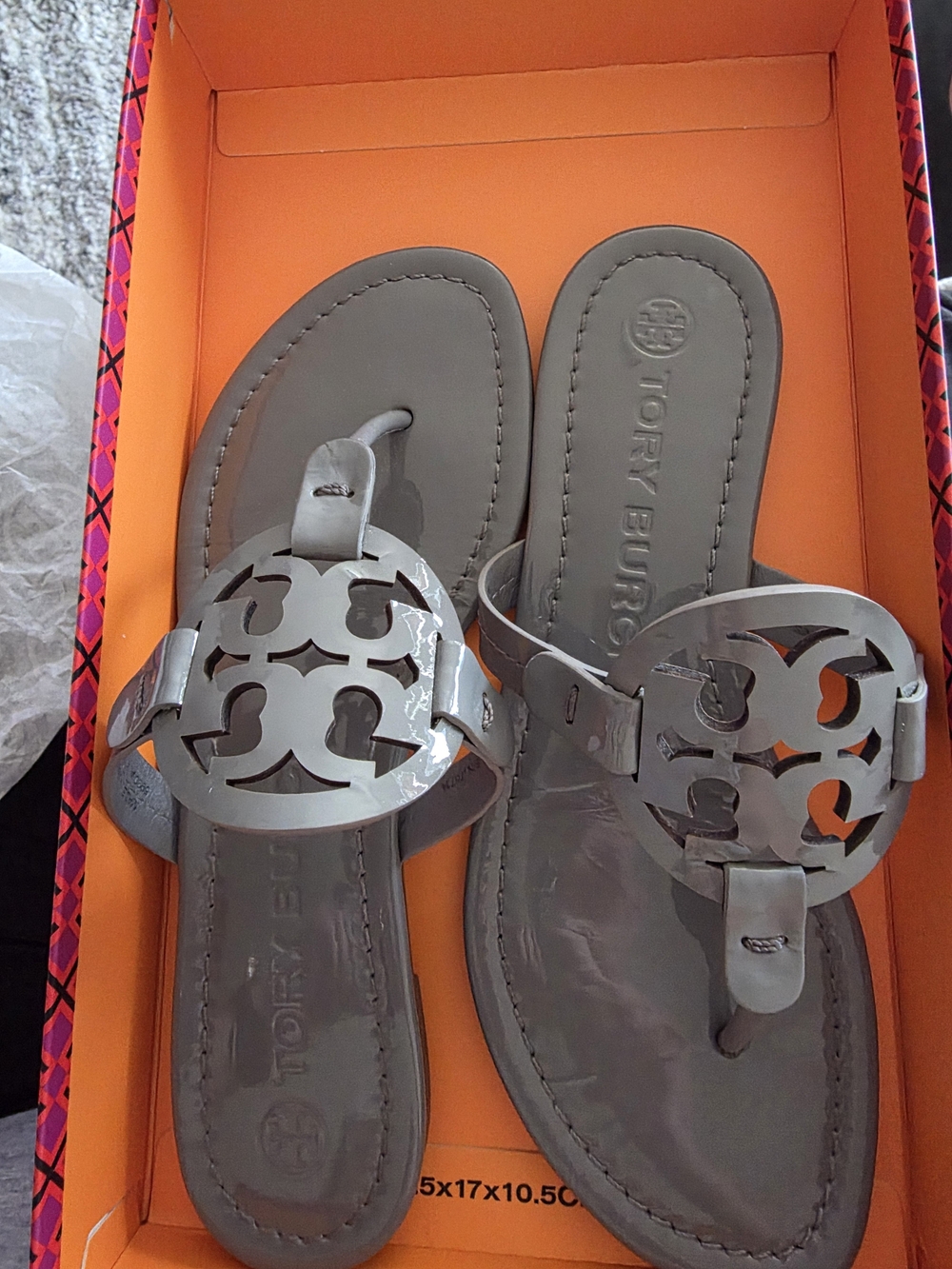 Tory Burch Miller Patent Leather Sandal Patent Leather Sandals Gray US 6